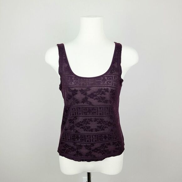 Topshop Petite Wine Red Purple Lace Print Semi Sheer Tank Top Size 6 Petite - Picture 2 of 16